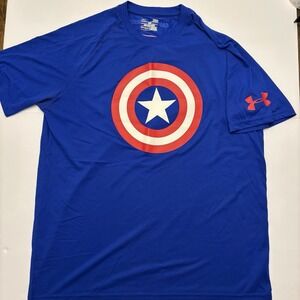 Under Armour Captain America T Shirt Men's L Blue Loose Heatgear Graphic Marvel